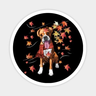 Maple Dog Leaf Fall Hello Autumn Funny Boxer Lover Magnet